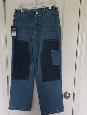 True Religion Two-Tone Blue Patch Panel Relaxed Jeans Women Size 28 New